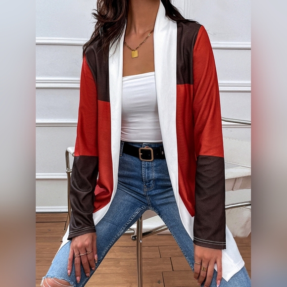 Color Wave Open Front Cardigan - Burgundy - Picture 3 of 5